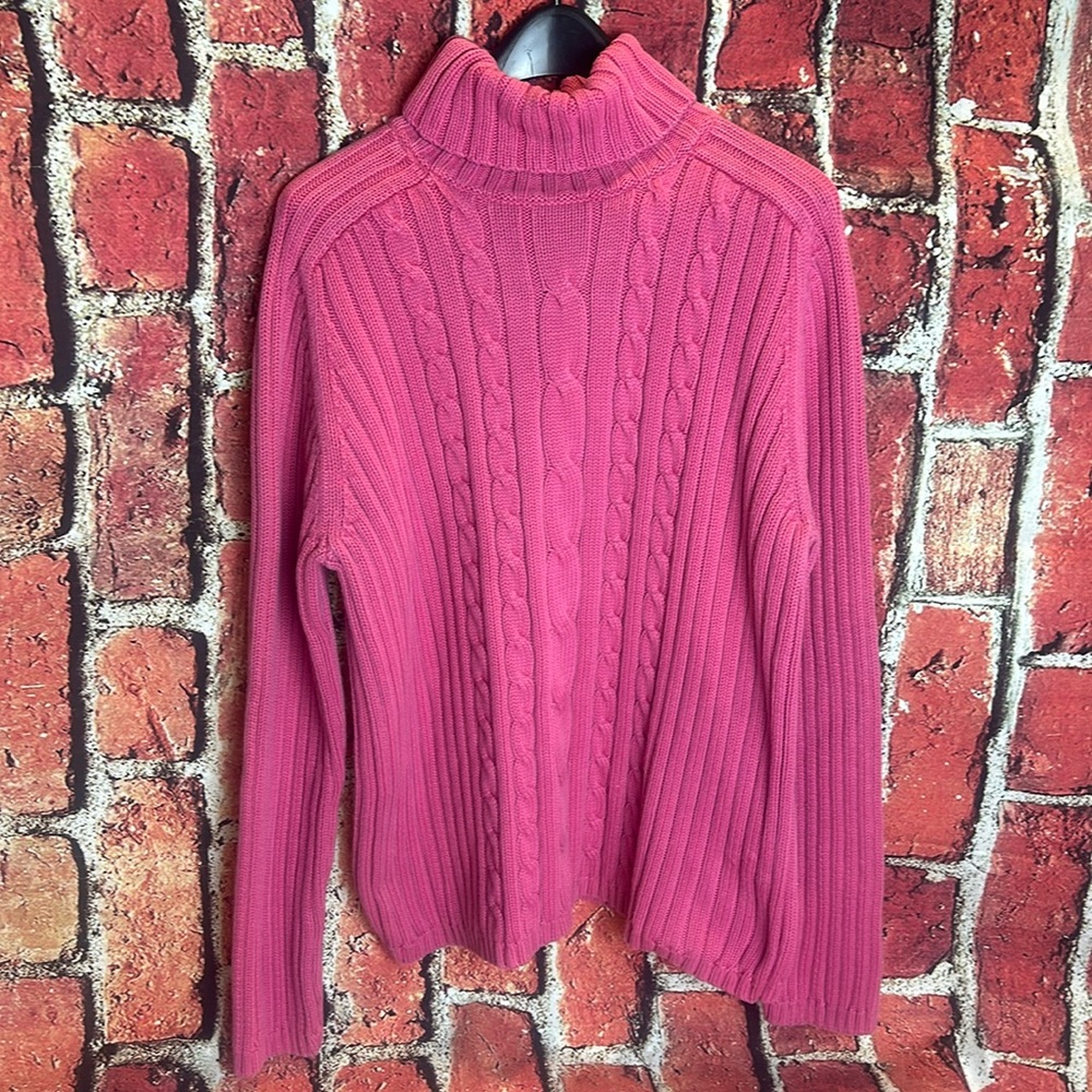 Marsh Landing pink cable knit Turtleneck Long Sleeve chunky women sweater siz XL